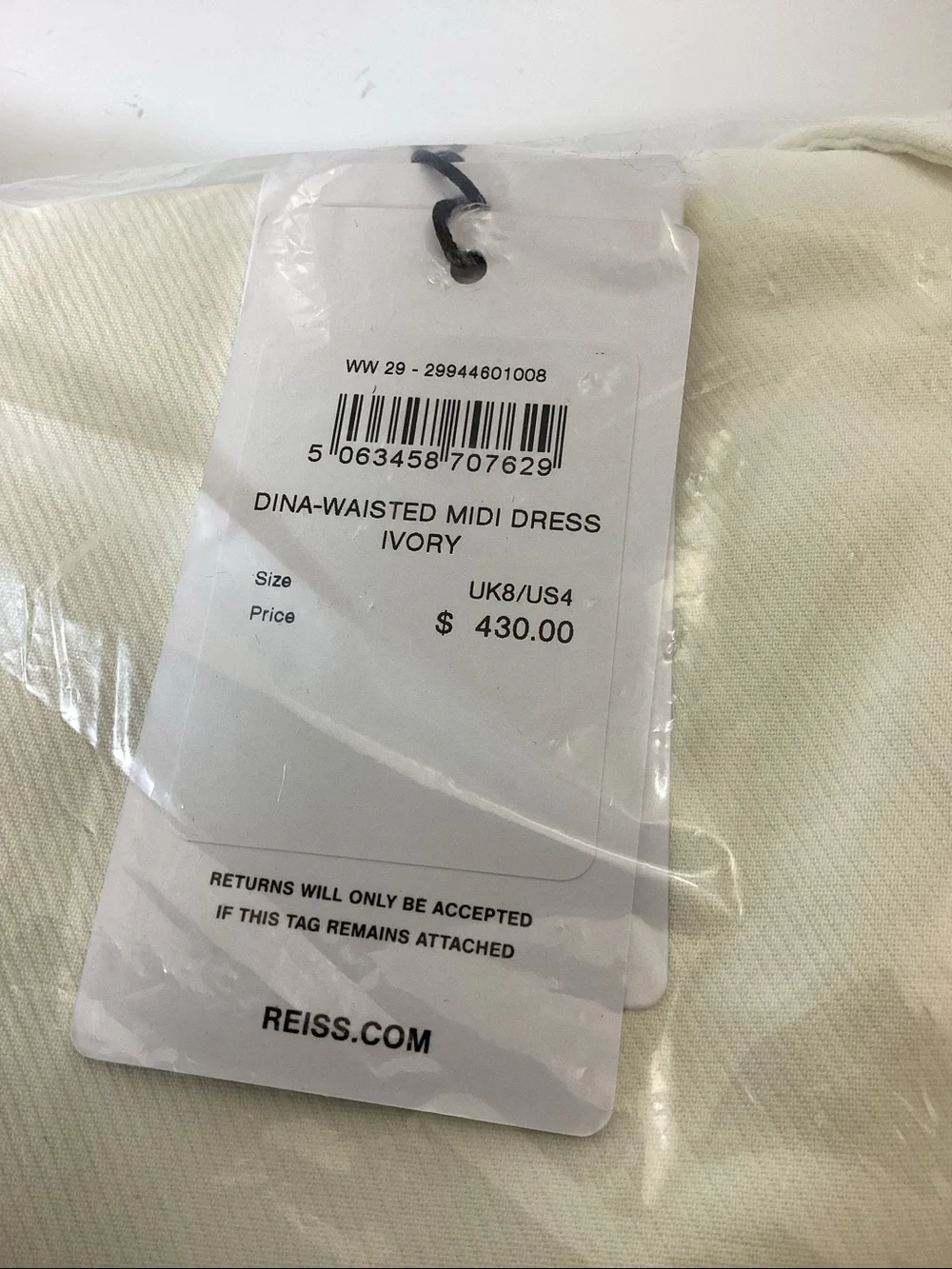 Reiss Ivory Dina Waisted Cut-Out Twill Midi Dress